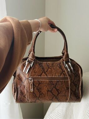 Barr + Barr Brown Genuine Leather Handbag Snakeskin Print